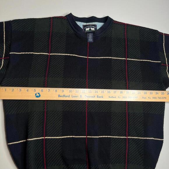 Vintage Woods & Gray Plaid Cotton Sweater Men’s Size L Black Green Red 90s Style - Picture 6 of 11